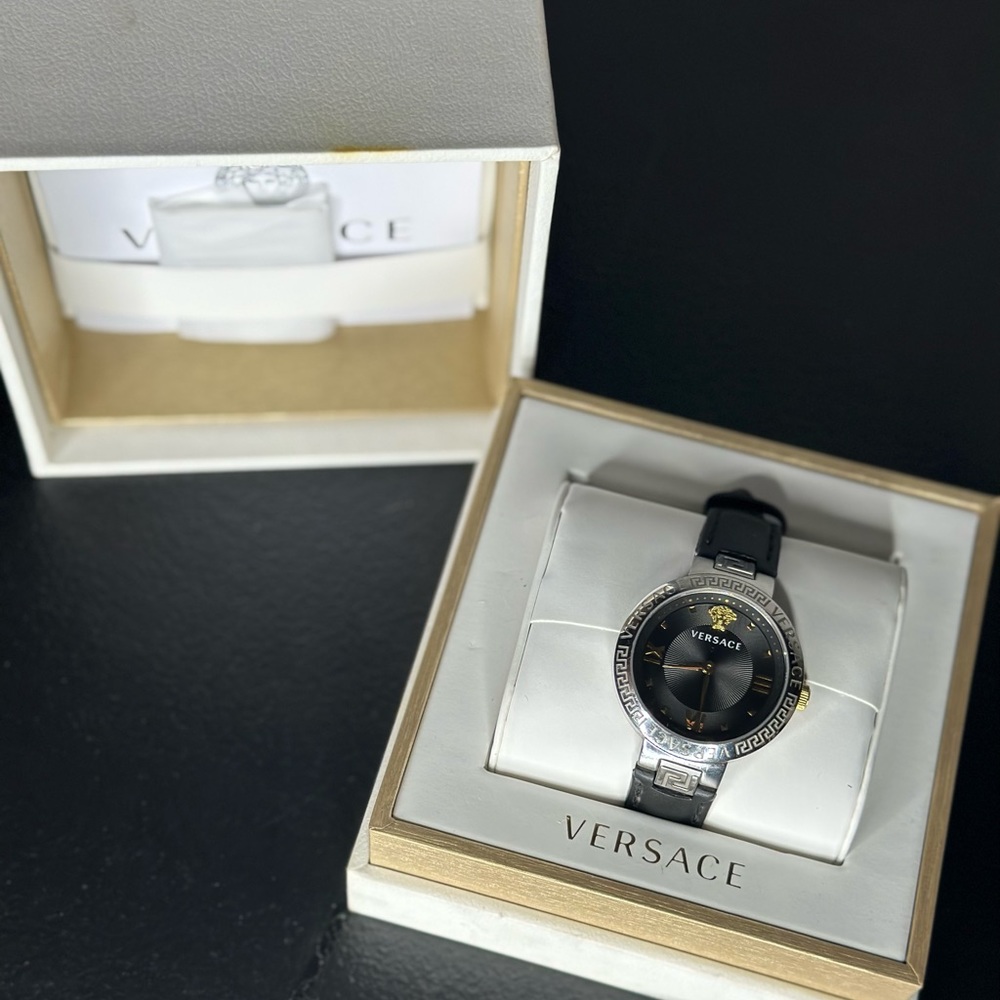Versace watch 36mm ss black dial black strap